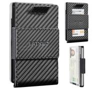 LATKWO Wallet for Men Slim Pull Tab Metal RFID Blocking Credit Card Holder with ID Window & Cash Strap - Compact Front Pocket Design Holds 1-10 Cards (3.62x2.36x0.47in), Carbon, 3.74 x 2.36 x 0.39