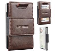 LATKWO Wallet for Men Slim Pull Tab Metal RFID Blocking Credit Card Holder with ID Window & Cash Strap - Compact Front Pocket Design Holds 1-10 Cards (3.62x2.36x0.47in), Coffee, 3.74 x 2.36 x 0.39