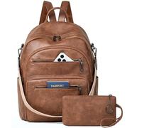 LATMAP 32L Laptop Backpack Women 14.5"x8.5"x16"Large, PU Leather Rucksack Bag Unisex Travel Backpack with Multiple Pockets Work Backpack for Travel Business college,Brown