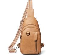 LATMAP Sling Bag Women 7L,Crossbody Bags for Women Backpack PU Leather Small Travel Chest Bag Purse Waterproof Anti Theft Fanny Pack for Shopping Hiking Tan