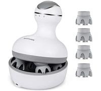 LATME Electric Scalp Massager with 4 Replacement Massage Heads Portable Head Scratcher with Tissue Kneading Nodes Gifts Idea Stress Release Massager for Muscles Shoulder Calf (White-Dark Grey)