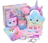 Latocos Unicorn Gifts for Girls Age 4 5 6 7 8 with Light Up Star Throw Pillow Plush Diary with Locks Pen Eye Mask Headband Water Bottle Bracelet Unicorn Toys Kids Birthday Christmas Stocking Fillers