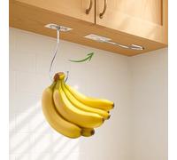 Latoxcaa Banana Holder to Keep Fresh 2Pcs, Self Adhesive Banana Hooks for Hanging, Folding Banana Hanger Under Cabinet 15lb(Max), Large Heavy Duty Hooks, Hanging Items in Kitchen, Mental