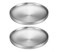 LatoYard 2 Pack Round Serving Platters 304 Stainless Steel Heat Resistant Cold Dish for BBQ Steak Fruit Dessert for western Style Dining 17cm 19cm(silver19CM)