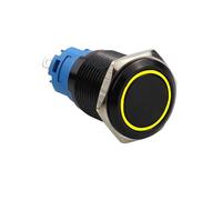 LatoYard 22Mm Metal Momentary Push Button Switch 12-24V Dc, 4A For Stainless Steel For Flat Head With Illuminated For Ring Led, Ip66 Ik09 Rated Outdoor Automotive Use, Black