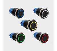 LatoYard 22Mm Metal Momentary Push Button Switch 12-24V Dc, For Flat Head With Illuminated Led For Ring, Ip66 Waterproof For Stainless Steel Outdoor Automotive For Marine Applications, Black