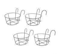 LatoYard 4 Pack Heavy Duty Round Flower Pot Hanger with Double Hooks, Wrought Iron Plant Stand for Outdoor Fence Railing, Weather Resistant Garden Decor, White(Black)