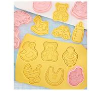 LatoYard 8 Piece Cartoon Biscuit Cutter Set Kitchen, Food PP Cookie Moulds in Various Sizes, Quick Shaping Tool, Pink