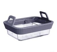 LatoYard Air Fryer Glass Baking Pan with Silicone Handle Heat Resistant Square Container for Dual for Zone Cookers Lasagne Dishes Prep Bowls 21x16cm(3 Gray)