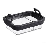 LatoYard Air Fryer Glass Baking Pan with Silicone Handle Heat Resistant Square Container for Dual for Zone Cookers Lasagne Dishes Prep Bowls 21x16cm(2 Black)
