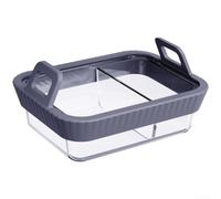 LatoYard Air Fryer Glass Baking Pan with Silicone Handle Heat Resistant Square Container for Dual for Zone Cookers Lasagne Dishes Prep Bowls 21x16cm(2 Gray)