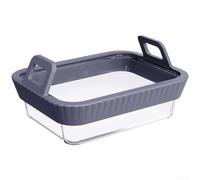 LatoYard Air Fryer Glass Baking Pan with Silicone Handle Heat Resistant Square Container for Dual for Zone Cookers Lasagne Dishes Prep Bowls 21x16cm(1 Gray)
