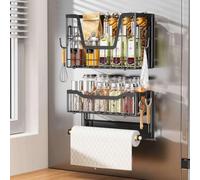 LatoYard Black Magnetic Foldable Shelf, Rust-Proof Kitchen Storage Rack for Refrigerator, Compact Organizer for Spices and Fruits(2pcs)