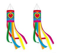 LatoYard Colorful Rainbow Windsock Set of 2, Weather Resistant Polyester Wind Direction Bags for Outdoor Garden Patio, Festival Hanging Decor(B)
