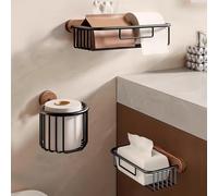 LatoYard Elegant No-Drill Walnut Wood Toilet Paper Holder Space Saving