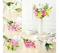 LatoYard Faux Lily Stem Full Bloom Silk Flower Party Table Centerpiece | Realistic Artificial Lily Flower Stem Bendable Wire DIY Bouquet Pink