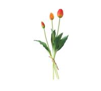 LatoYard Handcrafted Soft Rubber Artificial Tulips 3 Heads Lifelike Texture Flexible Wire Stem for Photography Props Orange