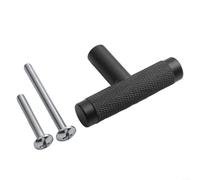 LatoYard Knurled T Bar Cabinet Knob, Aluminium Textured Door Handle for Kitchen Drawer Cupboard with M4x25mm Screw(Black)