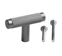 LatoYard Knurled T Bar Cabinet Knob, Aluminium Textured Door Handle for Kitchen Drawer Cupboard with M4x25mm Screw(silver gray)