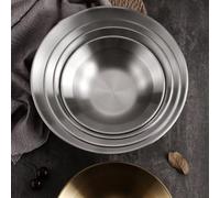 LatoYard Korean Style Deep Serving Tray Stainless Steel Soup and Pasta, Smooth Finish Space Saving Tableware, Gold 20cm