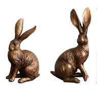 LatoYard Nordic Bronze Rabbit Statue Textured Resin Figurine Minimalist Animal Decor for Living Room 2 Pack(A)