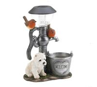 LatoYard Resin Solar Garden Decoration Light with Dog and Bird Statue, Outdoor Yard Ornament with Built-In Solar Panel for Warm Night Glow, Weather-Resistant Figurine for Patio
