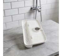 LatoYard Silicone Faucet Splash Guard with Drainage, Adjustable Sink Mat Kitchen Counter, TPE Sponge Storage Organizer, White