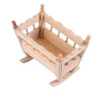 LATRAT 1:12 Miniature Baby Cradle Doll Children's Bed Dollhouse Nursery Accessories Retro Doll Cradle Nostalgia Bed Toy Wooden Floor Cradle Natural Wood