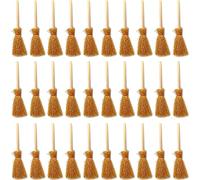 LATRAT 30 Pieces Dollhouse Mini Broom Craft Model Hanging Mini Hanging Broom Miniature Straw Broom Themed Party Broom with Red Rope for Decoration