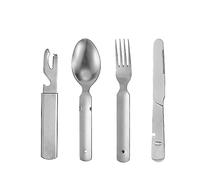 LATRAT 4 Piece Stainless Steel Camping Cutlery Set Including Knife, Fork, Spoon and Can Opener for Survival Equipment