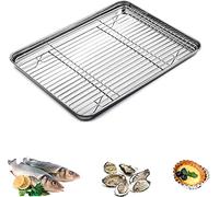 LATRAT Baking Tray with Cooling Rack, Food Grade 304 Stainless Steel Baking Tray for Baking Bread and Cookies, Filtering Oily Food and Cooling Food, Silver