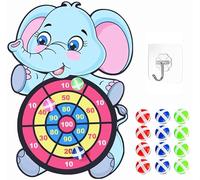 LATRAT Elephant Darts Set, 12 Self-Adhesive Balls Game for Kids, Indoor & Outdoor Use with Hooks, Flannel Material