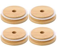 LATRAT Pack of 4 Mason Jar Lids, Replacement Lid Made of Wood, Mason Jar Lid, Wooden Lid for Drinking & Food Caps, 70 mm