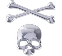 LATRAT Skull Cross Bone Pirate Car 3D Emblem Logo Chrome, Motorcycle Crossbones Skull Demon Metal Logo Emblem Badge for Car Truck Silver, Chrome