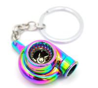 LATRAT Turbo Flip Flop Keyring with Rotating Compressor Wheel, Spinning Model Turbine Turbocharger Ring Key Turbo Shaped Pendant Key Fob Turbo Charger with Sound, multicoloured, One Size