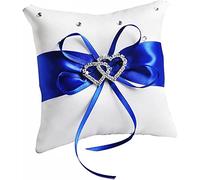 LATRAT Wedding Ring Cushion, Square Shape Ring Cushion, Wedding Ring Pillow, 10 x 10 cm Wedding Ring Cushion with Satin Bow for Wedding Accessories, Blue
