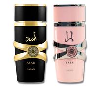 Lattafa for Unisex 2 Piece Eau de Parfum Gift Set (Asad for Men + Yara for Women) 3.4 Ounce/100 ml each