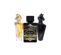 Lattafa for Unisex 3 Piece Eau de Parfum Gift Set (Bade'e Al Oud Oud for Glory + Maahir + Maahir Black Edition for Men) 3.4 Ounce/100 ml each