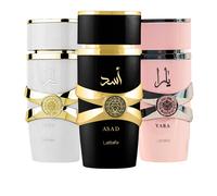 Lattafa for Unisex 3 Piece Eau de Parfum Gift Set (Yara for Women + Yara Moi for Women + Asad for Men) 3.4 Ounce/100 ml each