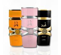 Lattafa for Unisex 3 Piece Eau de Parfum Gift Set (Yara for Women + Yara Tous for Women + Asad for Men) 3.4 Ounce/100 ml each