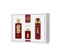 Lattafa Pride Ansaam Gold Gift Set 3-Piece (100ml EDP + 200ml Perfumed Body Spray + 20ml Travel EDP + Refillable Bottle) - Women’s Long-Lasting Fragrance - Pear, Jasmine, Vanilla, Candy, Raspberry