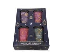 Latte and Hot Chocolate Drink Set 4 Pack Instant Flavoured Festive Beverages Assorted Warming Drinks with Gingerbread Caramel Waffle Cinnamon Roll and White Choc Peppermint