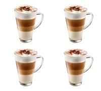 Latte Glasses Set of 4 Coffee Cups 240ml - Temperature Resistant Clear Latte Glasses with Handle - Hot Drink Cafe Mugs Best for Latte, Cappuccino, Milk Juice Ice Cream, Espresso and Hot Chocolate
