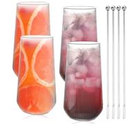 Latte Macchiato Glasses, 4 x 500 ml Cappuccino Coffee Glasses Espresso Cups Set Glasses with 4 Stirrers, Cappuccino Cups, Coffee Glass, Tea Glasses, Coffee Cups, Iced Coffee Glass Coffee Cups for
