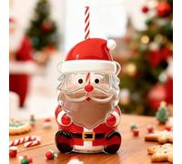 Latte Macchiato Glasses Christmas with Lid and Straw, Christmas Glasses 591 ml, Bear Glass with Lid and Straw, Glass Cups, Drinking Glasses, Coffee Glasses, Tea Glasses, Matcha Christmas Cup (B)