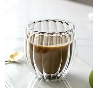 Latte Macchiato Glasses, Clear Iced Coffee Glasses, Double-Walled Coffee Glasses, Ripple Iced Coffee Glass, Ribbed Cappuccino Glasses, Double-Walled Glasses for Coffee, Juice, Milk and Bubble Tea (250