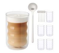 Latte Macchiato Glasses Coffee Iced Cappuccino Tea Double Walled Set Spoons