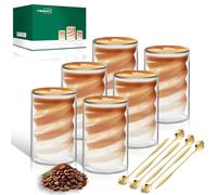 Latte Macchiato Glasses Twill Double Walled 400ml 6 Pack with 6 Spoons Double Walled Coffee Glasses Cappuccino Cups Glass Spiral Thermo Glasses Tea Glasses Borosilicate Glass