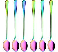 Latte Spoons,Set of 6 Long Handle Spoons,19cm Stainless Steel Coffee Spoons, Ice Tea Spoons, Espresso Spoons, Dessert Spoons for Coffee Tea Dessert Sundae (Rainbow New)