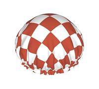 Lattice Grid Pink Romance Printing Shower Cap Elastic Reusable Women Bathing Hair Cap Double Layer Waterproof Shower Cap,For Ladies Spa Salon